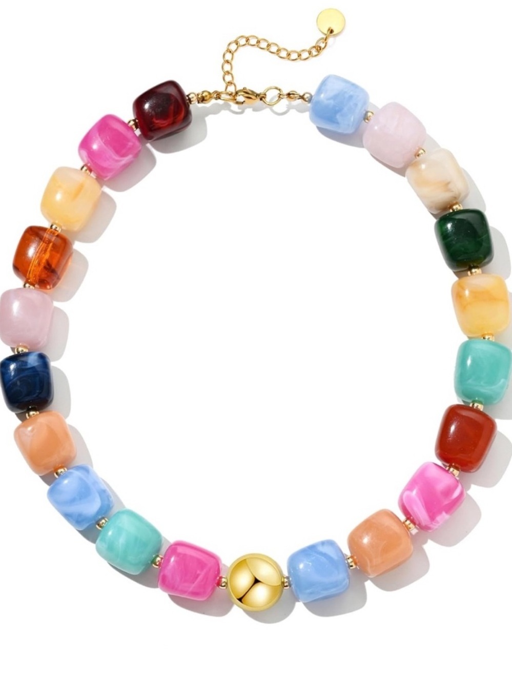New! Multicolor Bead Choker Necklace - Gold Accent